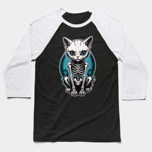 White Skeleton Cat 3 Baseball T-Shirt